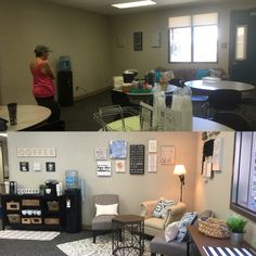 there are two pictures of the same room in this office, and one is empty