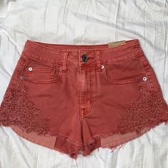 Nwt American Eagle Hi-Rise Festival Denim Shorts. Size 2. Never Worn, In Brand New Condition. Red Cotton Cutoff Shorts, Red High-waisted Jean Shorts For Spring, Red Cutoff Bottoms For Summer, Red High Rise Bottoms For Summer, High Rise Red Bottoms For Summer, Red Fitted Jean Shorts For Summer, Fitted Red Jean Shorts For Summer, Red Mid-rise Shorts For Spring, High Rise Red Shorts For Summer