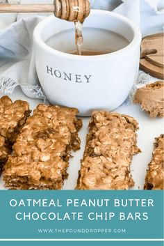 oatmeal peanut butter chocolate chip bars with honey dip