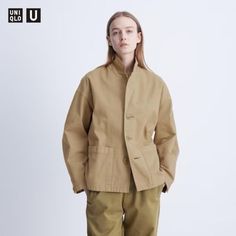 The Boxy Tailored Fit Jacket From The New Uniqlo U Collection Is A Classic Layering Piece Crafted In Garment-Dyed Pure Cotton Denim In The Perfect Neutral Camel Shade. - 100% Cotton Denim. - Relaxed, Boxy Silhouette With Darts At The Back Hem. - Spread Collar. - Long Sleeves With Button Cuffs. - Two Patch Pockets Add A Design Accent. - Garment Dyed For A Casual Style. - Three Buttons Closure At Front. Brand New - With Sample Label (Created For Fashion Press Review) Color - Khaki Current Season - Khaki Stand Collar Utility Jacket For Work, Utility Outerwear With Stand Collar For Work, Casual Stand Collar Utility Jacket For Workwear, Casual Utility Jacket With Stand Collar For Workwear, Uniqlo Winter Outerwear With Pockets, Casual Uniqlo Outerwear With Pockets, Uv Protection Clothing, Uniqlo U, Chino Joggers