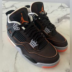 Brand New In Box. Never Worn. Custom Orange Leather Sneakers With Translucent Outsole, Orange Custom Sneakers With Translucent Outsole, Custom Orange Sneakers With Translucent Outsole, Jordan Orange, Jordan 4 Retro, Shoes Air, Womens Jordans, Air Jordan 4 Retro, Air Jordan 4