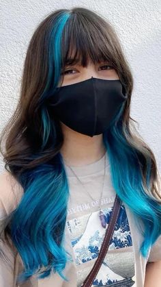 Blue Underneath Hair, Purple Highlights Black Hair, Blue Peekaboo Hair, Hidden Hair Color, Color Block Hair, Hair Color Underneath, Peekaboo Hair, Hair Color Unique, Hair Color Streaks