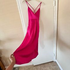 Color: Hot Pink And Fuchsia Brand New With Tags Size Small Pink A-line Maxi Dress For Date Night, Zara Pink Cocktail Maxi Dress, Zara Pink Maxi Dress For Night Out, Chiffon Babydoll Dress, Zara Floral Print Dress, Plunge Midi Dress, Zara Midi Dress, One Sleeve Dress, Long Sleeve Fitted Dress