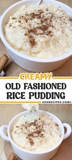 creamy old fashioned rice pudding in a white bowl