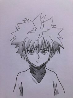 a drawing of an anime character with short hair and a scarf around his neck is shown