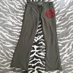 Lucky Brand Army Green Sweatpants With Red Embroidery And Raw Hem Rarely Worn And In Excellent Condition. Lay Flat Measurements: Waist: 16" Rise: 8.5" Inseam: 31" Fitted Full Length Embroidered Bottoms, Fitted Embroidered Long Bottoms, Fitted Embroidered Trousers, Fitted Embroidered Long Pants, Fitted Embroidered Straight Pants, Stretch Cotton Embroidered Pants, Embroidered Cotton Pants For Loungewear, Embroidered Cotton Loungewear Pants, Casual Embroidered Stretch Pants