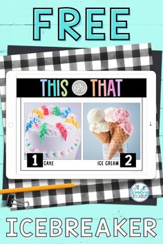 an ipad with the text free this is that icecream and two pictures on it