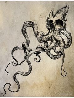 an octopus with a skull on it's back and tentacles attached to the side