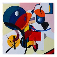 an abstract painting with various colors and shapes