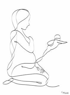 a line drawing of a woman sitting on the floor with her hand in her other hand