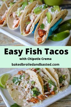 easy fish tacos with chipotte crema and limes on the side