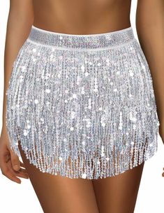 PRICES MAY VARY. HIGH-QUALITY MATERIAL: Our sparkly skirt is made of excellent 100% Polyester with beautiful fringes and sequins, which is lightweight, skin-friendly and durable. Besides, the tulle lining under the sequins is comfortable and breathable, so you will feel great when you wear this sequin skirt. GORGEOUS SEQUINED FRINGE: The belly dance skirt with four-layered sequins and fringes is shinier and more gorgeous, which makes you more acctractive. What's more, the tinsel skirt perfectly Sequin Tassel Skirt, White Sequin Skirt, Cowgirl Skirt, Silver Sequin Skirt, Skirt Fringe, Glitter Skirt, Skirt Sequin, Belly Dance Skirt, Sparkly Skirt