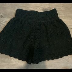 Boutique Black Lace Shorts Nwot Elastic Band Waist, Stretch Fit With Relaxed Fit Through Legs, Size S, Fits Xs To S Scalloped Hem Waist 11” Across Length 12” Inseam 2” Smoke-Free Home Black Summer Shorts For Night Out, Black Lace Shorts, Scalloped Hem, Shorts Black, Short Outfits, Elastic Band, Lace Shorts, Black Lace, Relaxed Fit