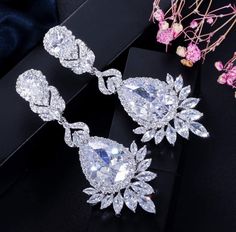 Silver Elegant Wedding Crystal Zircon #dangles #drops #gauges #plugs #earrings 8g 6g 4g 2g 0g 00g 3mm 4mm 5mm 6mm 8mm 9mm Evening Dinner Party, Cubic Zirconia Bridal Earrings, Dangle Gauges, Dinner Party Wedding, Needle Earrings, Evening Dinner, Prom Earrings, Prom Jewelry, Teardrop Dangle Earrings