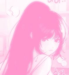 a girl with long hair is posing for the camera in front of a pink background