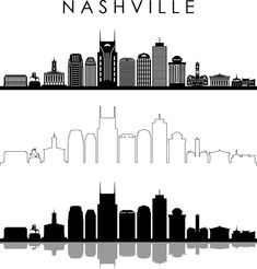 the nashville skyline is shown in black and white, as well as an image of skyscrapers