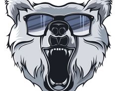 a polar bear wearing sunglasses with its mouth open