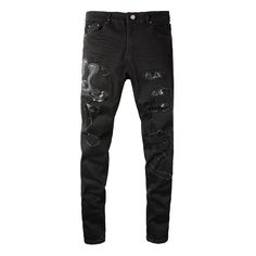 Product information: Size: 28 29 30 31 32 33 34 36 38 40 Denim fabric: Denim Waist type: medium to low waist Color: Black Pant placket: zipper Style: Trendy Foundation Style: Youth Fashion Material composition: cotton 98% polyurethane Elastic fiber (spandex) 2% Size Information: Size:ﾠ28 29 30 31 32 33 34 36 38 40 Note: 1. Asian sizes are 1 to 2 sizes smaller than European and American people. Choose the larger size if your size between two sizes. Please allow 2-3cm differences due to manual mea Trendy Foundation, Three Headed Snake, Hole Patch, Snake Embroidery, Semi Formal Outfit, Embroidery Patchwork, Patch Jeans, Distressed Jacket, All Black Looks