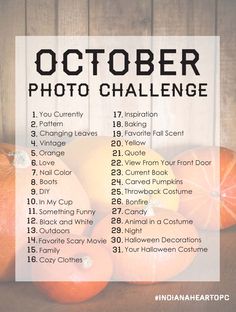 the october photo challenge with pumpkins and other things to do on it, including an orange