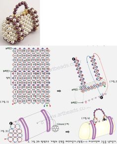 beaded purses are shown in different colors and sizes, with beads attached to them