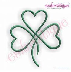 the embroidery design shamrock with two hearts on it