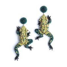 Deepa Gurnani handmade Frog Earrings in Green color Frog Earrings, Deepa Gurnani, Light Weight Jewelry, Latest Trend, Lightweight Earrings, Mild Steel, Light Weight Earrings, Metallic Thread, Earrings Handmade