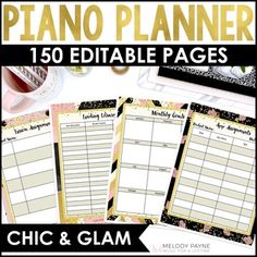 the ultimate piano planner bundle includes 150 editable pages, including music and glam