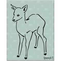 a small deer is shown in black ink on a light blue background with the words stencil 1