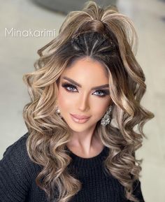 High Ponytail Hairstyles With Extensions, Long Down Hairstyles Wedding, Curled Hairstyles For Medium Hair Formal, Mexican Hairstyles For Women, Updo Styles For Wedding, Hair Down Wedding, Hairstyles Party, Partial Updo, Hair Down Styles