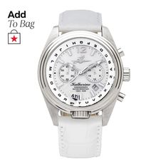 in stock White Business Watch Accessories With Metal Dial, Business White Watch Accessories With Metal Dial, Timeless Leather Diamond Watch With Subdials, Luxury White Leather Watch Accessories, White Leather Watch Accessories With Metal Dial, Classic Automatic Chronograph Watch For Everyday Use, Luxury Daily Watches With Subdials, Timeless White Diamond Watch With Chronograph, Luxury Watch Accessories With Subdials For Everyday Use