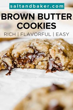 chocolate chip brown butter cookies with text overlay