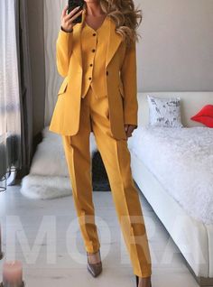 Suits are available in 4 major sizes according to our size chart. Models are wearing a size S XS= 2 US numeric BUST 32-34 inches or 82-86 cm WAIST 23-24.8 inches or 59-63 cm HIPS 33-35 inches or 86-90 cm S= 4 US numeric BUST 34-35 inches or 86-90 cm WAIST 25-26 inches or 63-67 cm HIPS 35-37 inches or 90-94 cm M = 6 US numeric BUST 35-37 inches or 90-94 cm WAIST 26-28 inches or 68-71 cm HIPS 37-38.5 inches or 94-98 cm L = 8 US numeric BUST 37-38.5 inches or 94-98 cm WAIST 28-29.5 inches or 71-75 Mustard Office, Womens Office Wear, Black Womens Suit, 3 Piece Suit Wedding, Mustard Blazer, Ladies Trouser Suits, Yellow Suit, Dress Pant Suit, Office Women