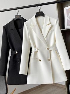 Shop Now With Free Shipping High Quality Leather Jackets Coats And Costumes In Low Price. Check item description on website. Blazer With Belt, Double Breasted Dress, Blazer Casual, Mode Kimono, Suit Jackets For Women, Solid Clothes, White Blazer, Suits Coats