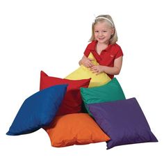 A colorful way to cuddle up! Soft pillows in bright, beautiful bold colors are a perfect addition to any classroom.Removable polyester covers are safe to machine wash and dryInner bags filled with soft polyester fiberGreat for creating calming spaces2-year warranty   pillow  pillows  mini  mini pillows  small pillows  flexible seating  throw pillows  accent pillows  room decor  soft seating  flexible classroom  floor seating  bright colors  primary  colorful  comfy  comfortable  quiet corner  co Ways To Cuddle, Preschool Furniture, Cozy Colors, Square Floor Pillows, Flexible Seating, Classroom Furniture, Pillow Room, Small Pillows, Soft Seating