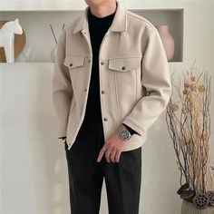 Guys Fashion Casual, Mens Fashion Coat, Mens Casual Dress Outfits, Lapel Jacket, Winter Outfits Men, Jackets Men Fashion, Mens Fashion Classy, Cool Outfits For Men