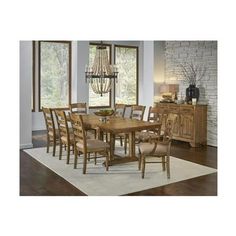 a dining room table with chairs and a chandelier