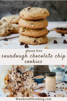 the ingredients for gluen - free sundough chocolate chip cookies are shown