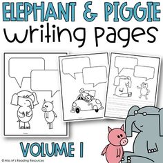 an elephant and piggie writing pages volume 1 with pictures of animals on the page