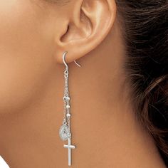 Sterling Silver Drop & Dangle Religious EarringsMake a fashion statement with drop and dangle. Nickel-free Dangle Teardrop Earrings, Silver Drop Earrings With Dangling Charms, Dangle Cross Earrings, Miraculous Medal, Cross Earrings, Magnetic Bracelet, Super Sale, Hook Earrings, Sterling Earrings