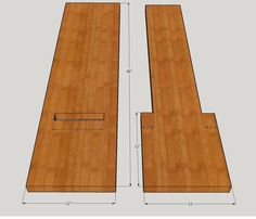 two wooden boards are shown with measurements for each piece on the bottom one is cut in half