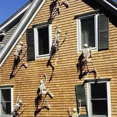 skeleton decorations on the side of a house