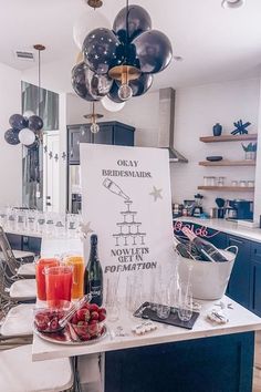 Beyonce themed party, queen bee, okay ladies now lets get in formation, drunk in love, black silver white balloon arch, bachelorette decor ideas, I woke up like this, he put a ring on it, mimosa bar on counter, custom mimosa flutes, bride straw Beyonce Themed Party, Beyonce Themed Bachelorette, Bachelorette Decor Ideas, Drunk In Love Bachelorette, Bachelorette Outfit Themes