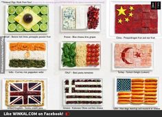 an image of some food that is in the shape of different countries and flags on it