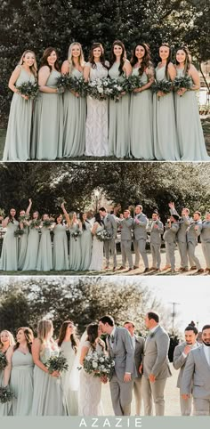 the bride and grooms are posing for pictures together