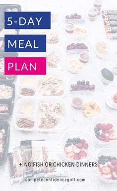 a table full of food with the words 5 - day meal plan written on it