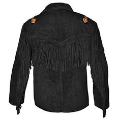 Winter Leather Outerwear With Tassels, Winter Leather Tassel Outerwear, Fall Leather Jacket With Fringe For Rodeo, Leather Outerwear With Fringe For Rodeo, Leather Fringe Outerwear For Rodeo, Leather Jacket With Fringe For Rodeo In Fall, Black Leather Fringe Outerwear, Black Leather Outerwear With Fringe, Western Leather Fringe Outerwear