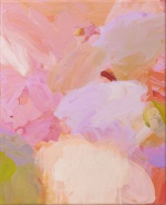 an abstract painting with pink, yellow and green colors