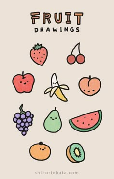 fruit drawings on a white background with the words fruit drawings written in black and white