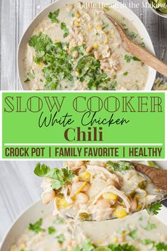 slow cooker white chicken chili recipe with text overlay