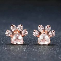 Rose Gold Color Paw Dog Cat Earrings . Brand New. Beautiful Heart Cut Pink Rose Quartz Stone. Perfect Accessory For Any Pet Lover! Paw Earrings, Paw Print Earrings, Pink Stud Earrings, Closet Candy, Stud Fashion, Pink Studs, Cat Paw, Dog Paw, Rose Earrings